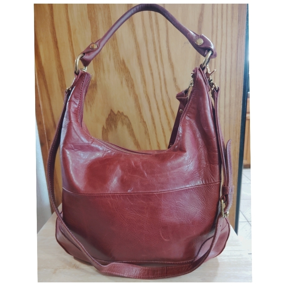 Frye Cognac Brown Leather Hobo Bag Minimalist Shoulder Purse - Picture 3 of 11